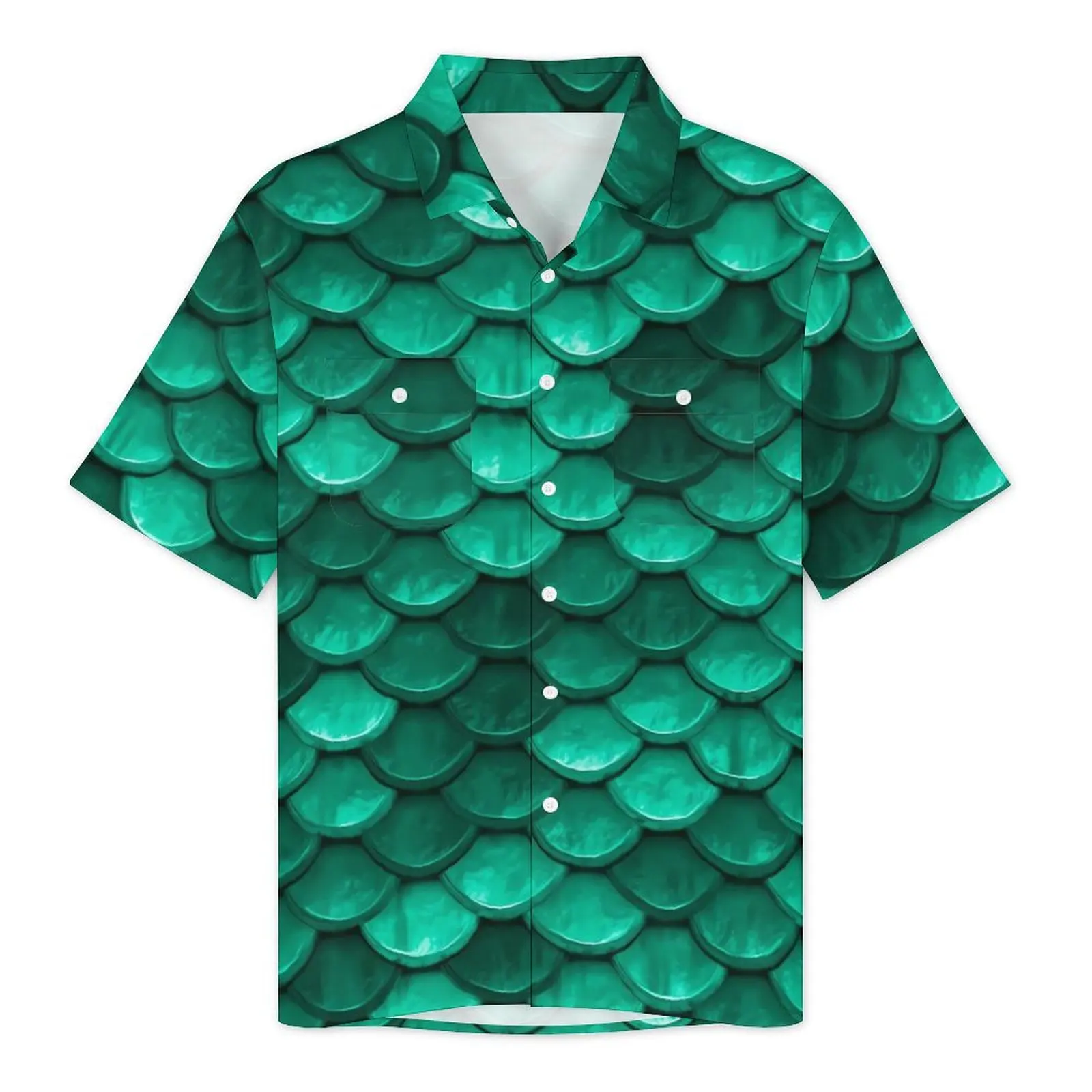 Green Mermaids Scale Casual Shirt Animal Print Cool Summer Shirts Mens Short Sleeves Beach Street Style Plus Size Blouses