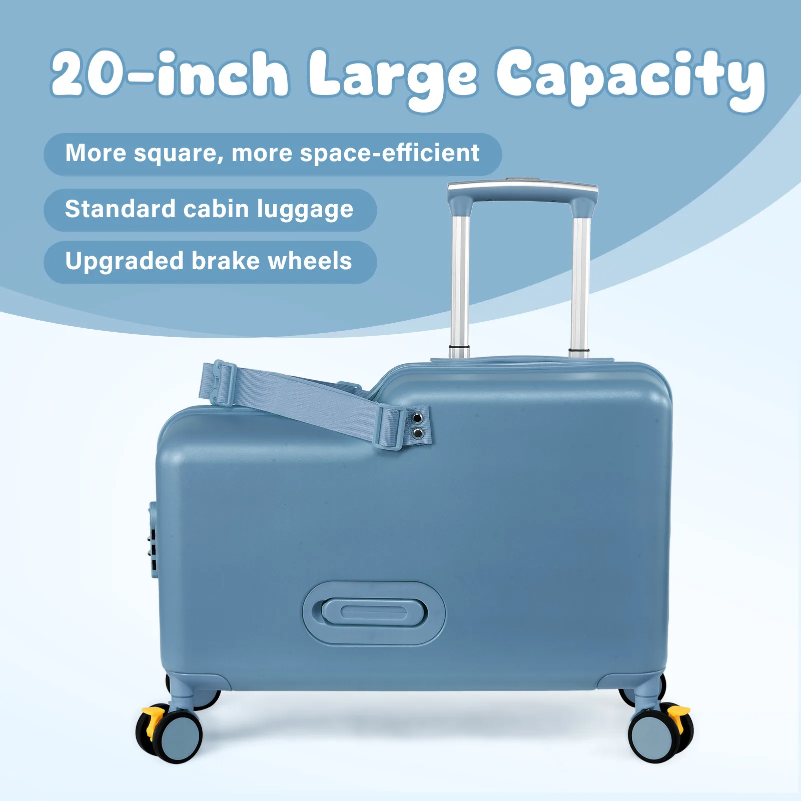 

20 Inch Kids Ride on Suitcase, Travel Carrier Cabin Case with Foot Pedal, Wheels, Safe Harness Stroller, for Girl Boy