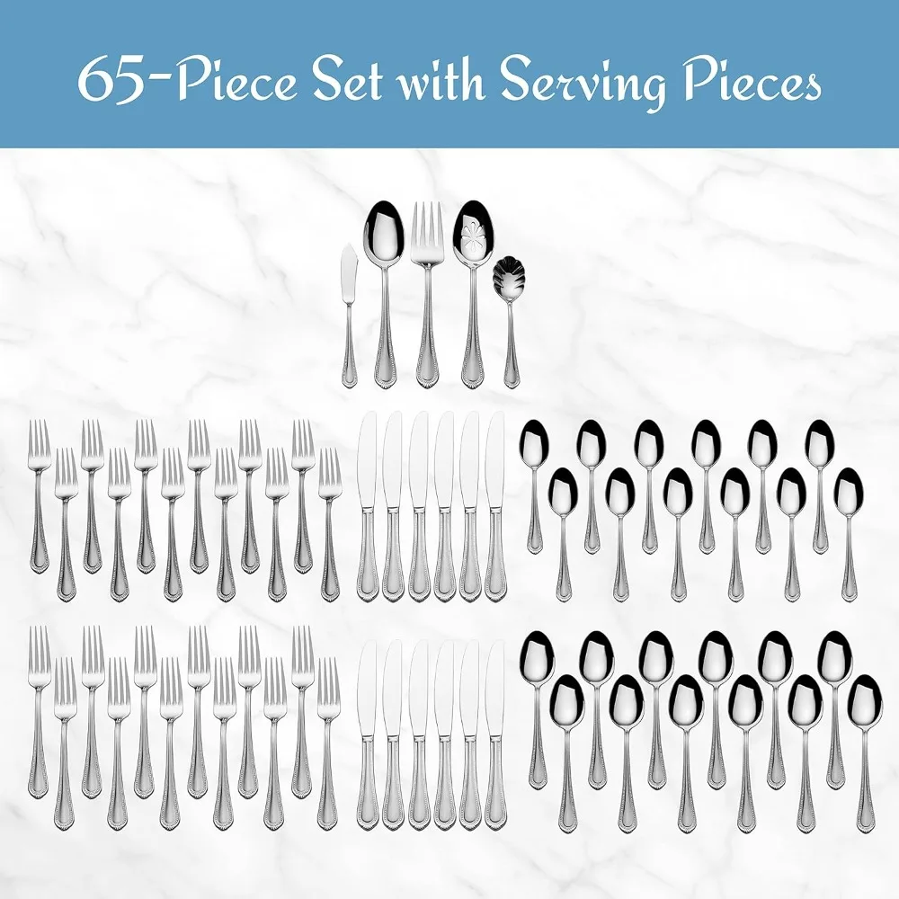 12 piece cutlery set each, 65 piece set, 18/10 stainless steel, silverware set, with cutlery included