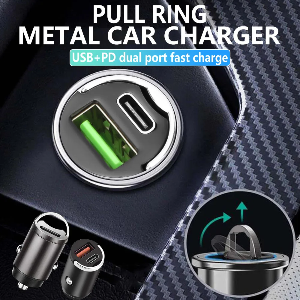 

Mini Hidden Usb Fast Charger Car Charger Car Cigarette Lighter Qc3.0 Qc Pd 3.1A Pd Type C Universal Iphone and Xiaomi Phone