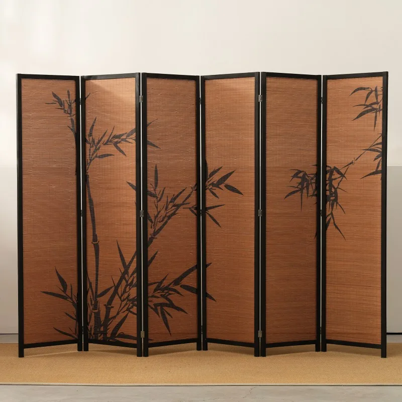 Foldable screen partition entrance entrance living room tea house national style bamboo shadow decorative wall bamboo weaving en