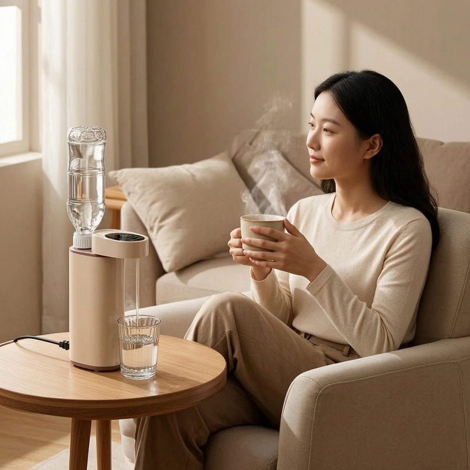 Electric Bottled Water Pump Portable Hot Water Dispenser with Adapter Compact Countertop Instant Heating for Home Office Hotel