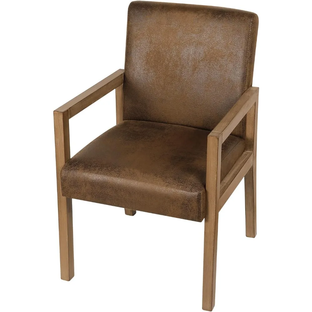 كراسي طعام منجدة حديثة من الجلد الصناعي في منتصف القرن مع أذرع لغرفة المعيشة ومنطقة الطعام