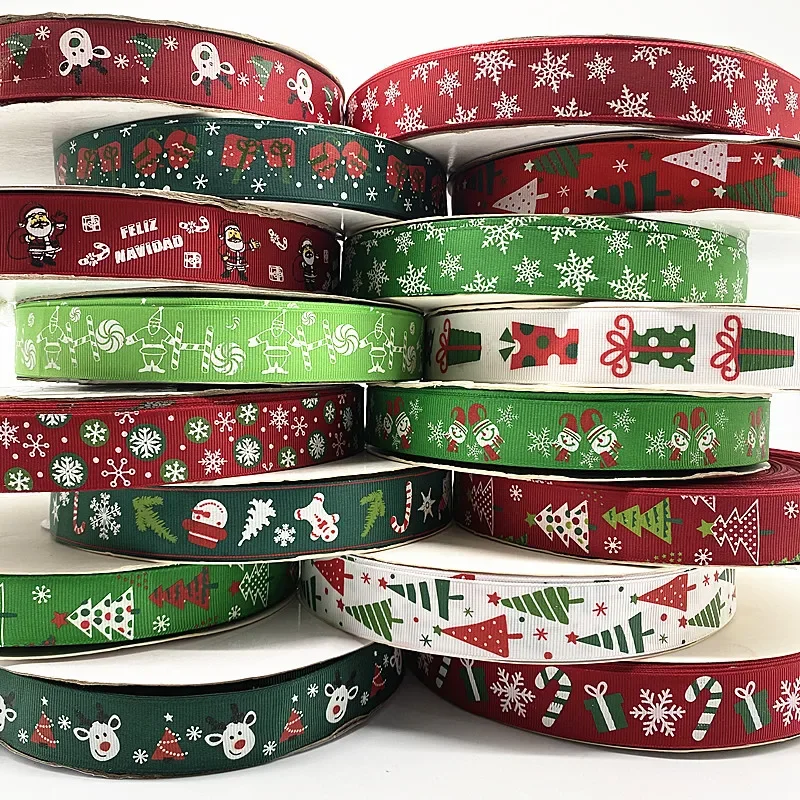 25mm Christmas Rowan RibbonRibbons for Wedding Christmas Party Decorations DIY Bow Craft Ribbons Card Gifts Wrapping Supplies