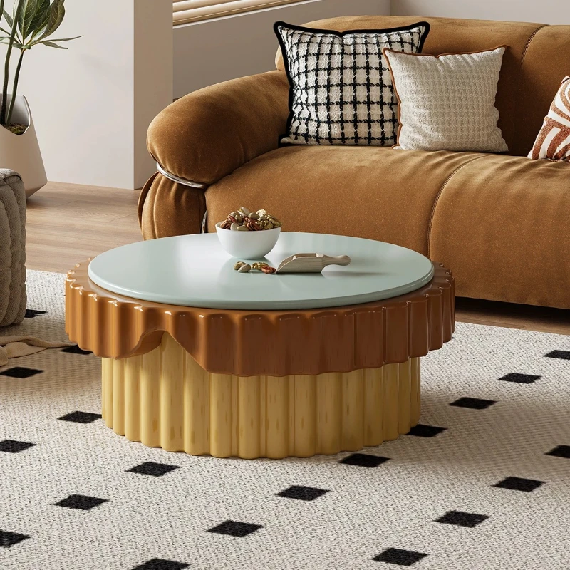 Cream wind cake coffee table living room household small apartment modern simple light luxury high-end round coffee table