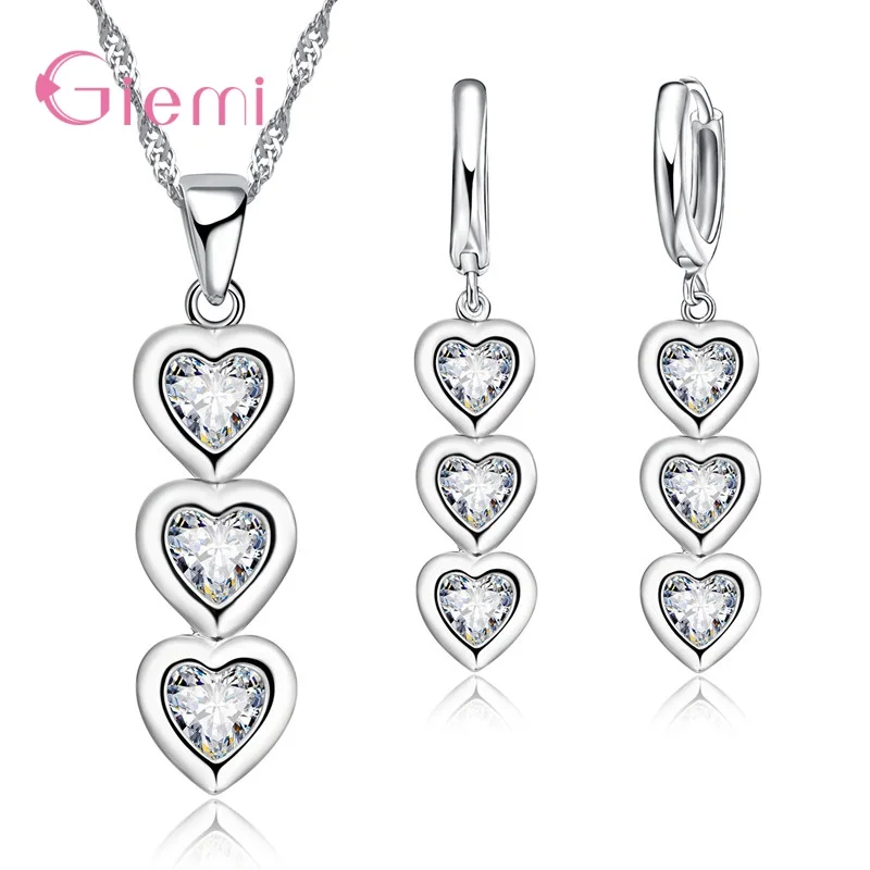 Hot Sale 925 Sterling Silver New Arrival Delicate Various Styles Peach Heart Shape Necklace Earrings Jewelry Sets For Women