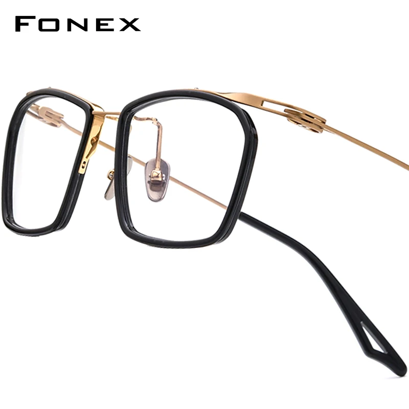 

FONEX ацетатная титановая оправа для очков для мужчин, брендовый дизайн, ретро винтажные квадратные очки, японские очки ACTtwo