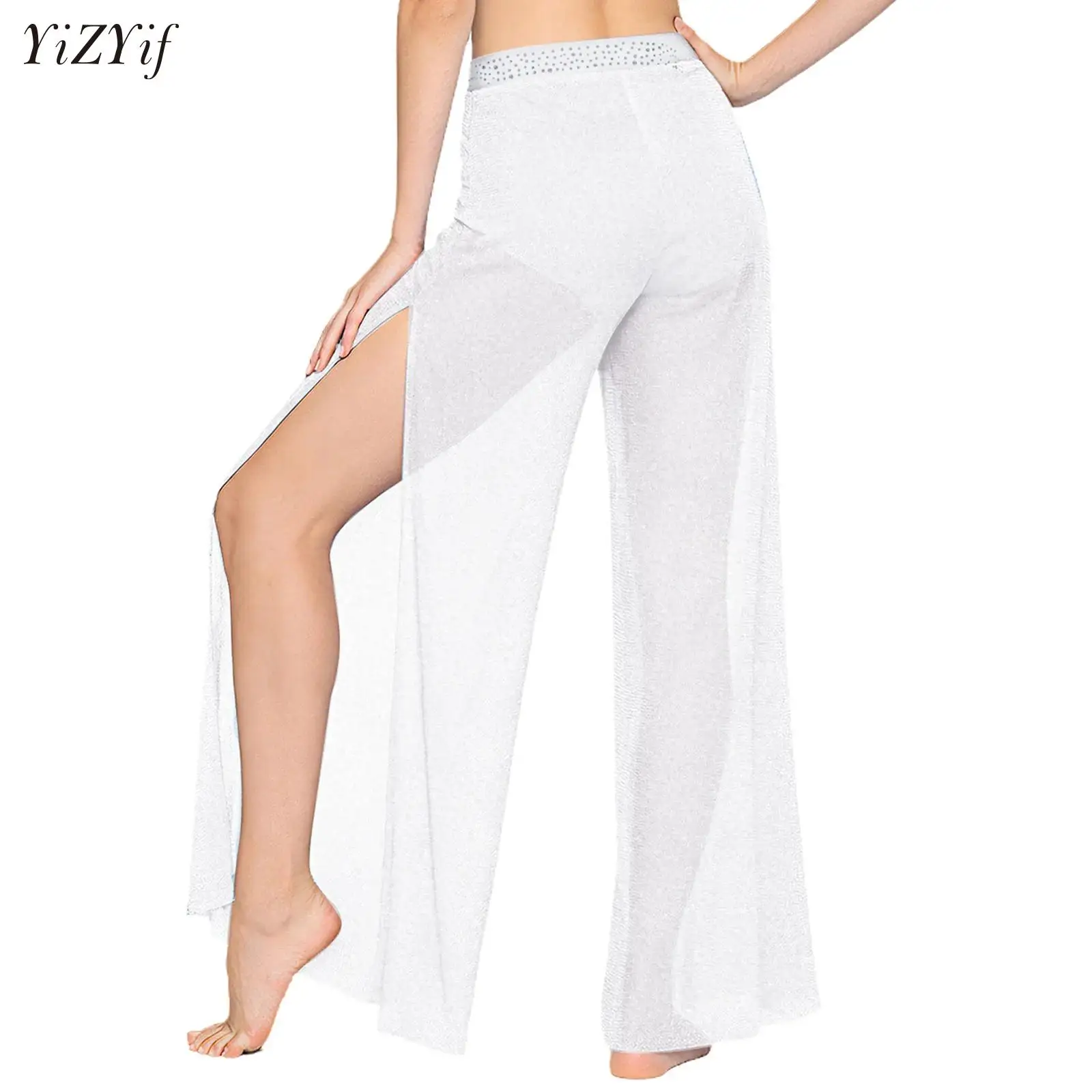 

Classical Dance Pants Women Loose Wide Leg Shimmering Mesh Flowing Trouser Lyrical Dance Wear Body Rhyme Pants for Performance