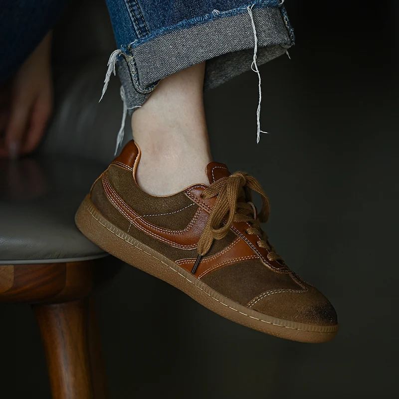 

2025 new spring autumn women pumps natural leather 22.5-25cm cowsuede+cowhide mixed colors women shoes German Army Trainer