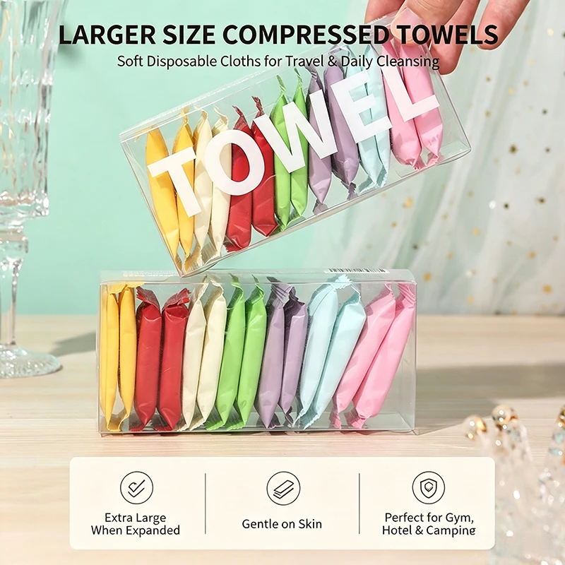 14/7pcs box Disposable Washcloth Portable Travel Towel Thickened Compressed Face Cleansing Beauty Square Towel