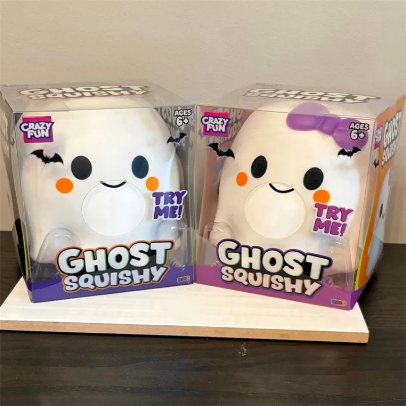 Jumbo Ghost Squishy Halloween Toys Super Soft Mochi Ghost Slow Rising Squeeze Toy with Blush Bow Anxiety Relief Fidget