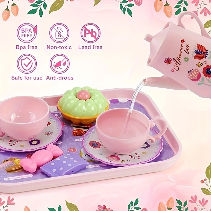 42 pçs conjunto de festa de chá para meninas cozinha fingir jogar brinquedos do tempo de chá com sobremesa biscoitos donut bule princesa meninas presente