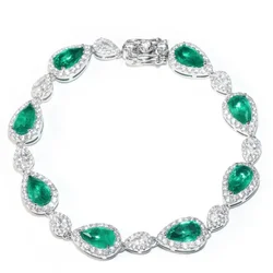 BELLUX 925 Silver Synthetic Zircon Bracelet Design Original Fashion Light Luxury Full Diamond Emerald Water Drop Bracelet