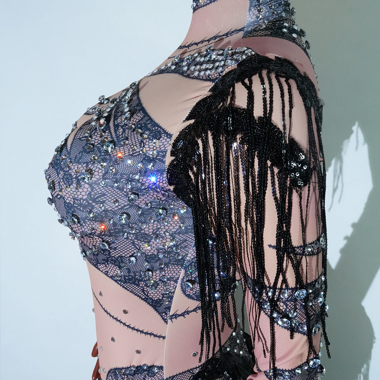 2025 Salsa Tango Bodysuit Women Contour Fit Rhinestone Fringe Competition Ready Dance Costume Pro Performance Wear