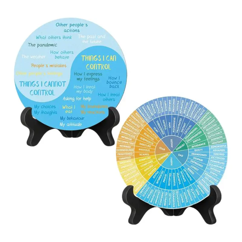 

Emotions Wheel 2X Wooden Mental Health Emotions Chart With Stand Desk Decor Mental Feeling Chart For Home Workplace