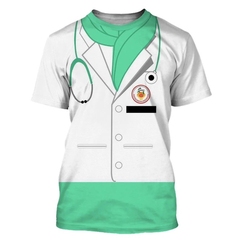 Summer Nurse Uniform Unisex Fashion O-Collar Short Sleeve 3d Printed T-Shirt Street Fun Loose Casual Personality Large Size Top