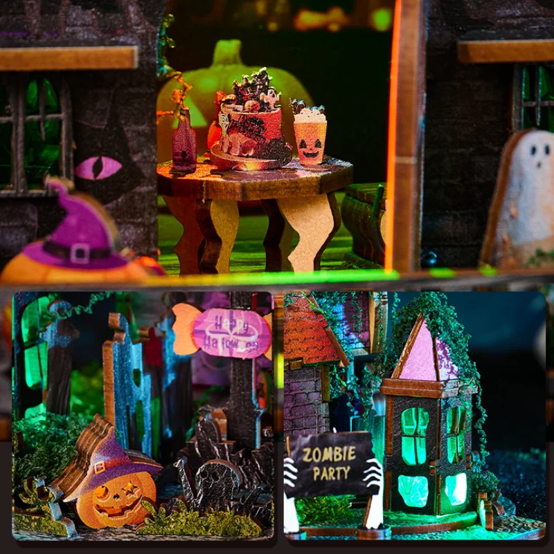 DIY Wooden Halloween Night Carnival Casa Doll Houses Miniature Model Kits Dollhouse with Furniture for Friends Birthday Gifts
