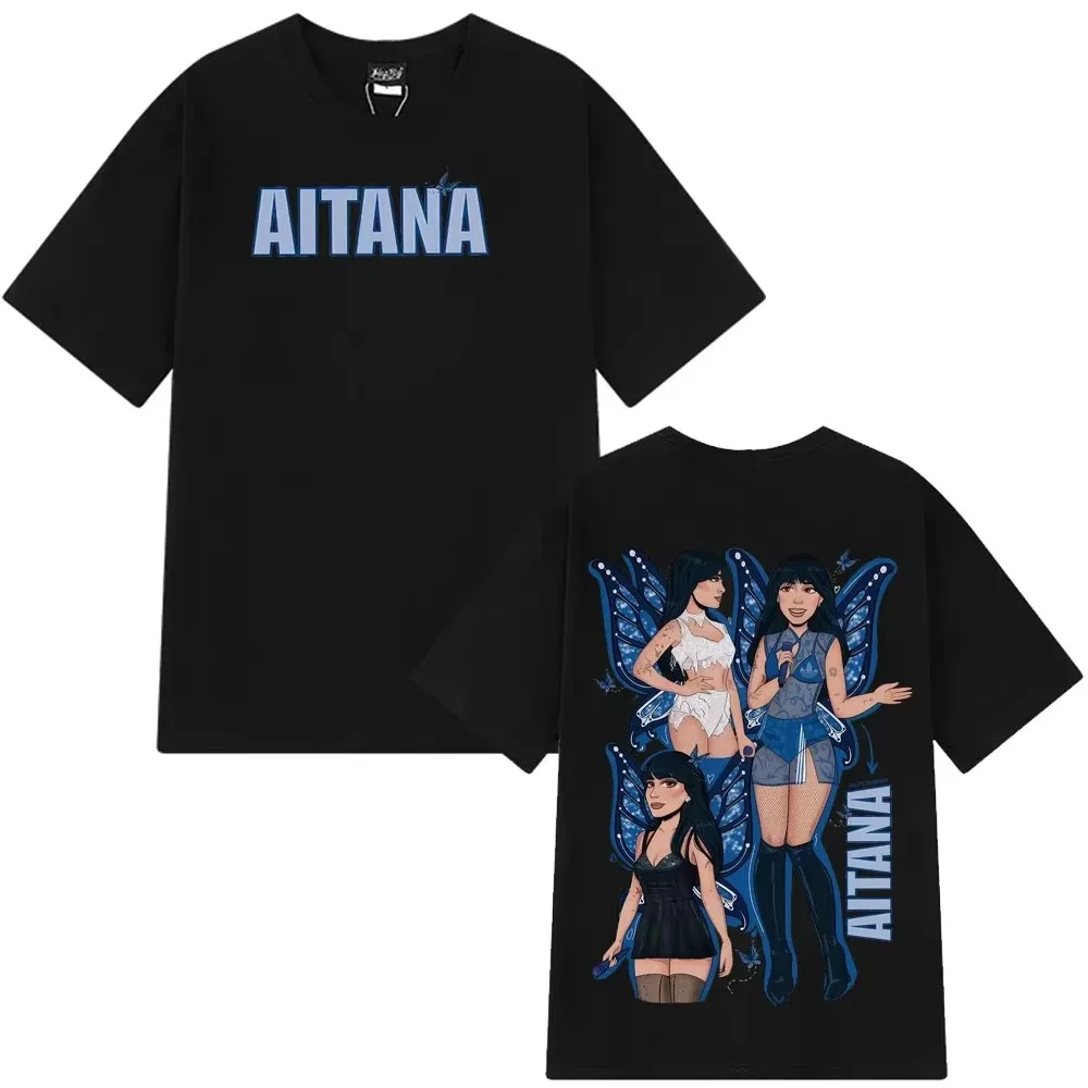 Cantante Aitana Curto Azul Tour 2026 Camiseta estampada de gran tamaño de gama alta producto novedoso de lujo de gran tamaño Unisex parejas top de alta calidad