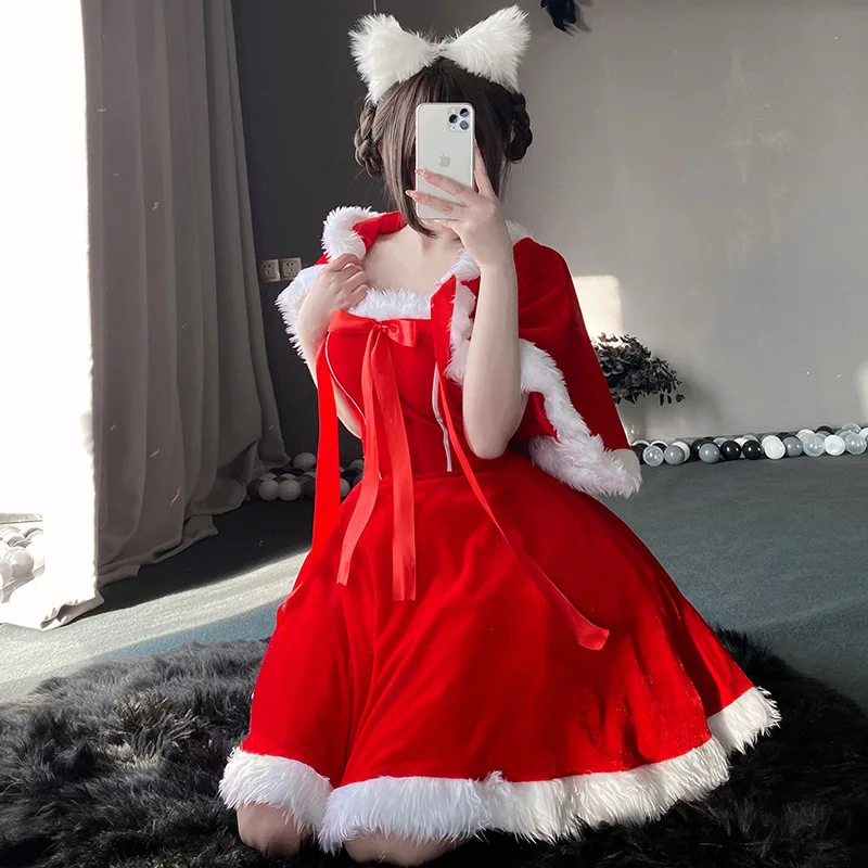 2024 New Arrive Christmas Theme Party Warm Velvet Mini Bunny Santa Claus Cosplay Costume Xmas Snowman Green Elf Fancy Dress