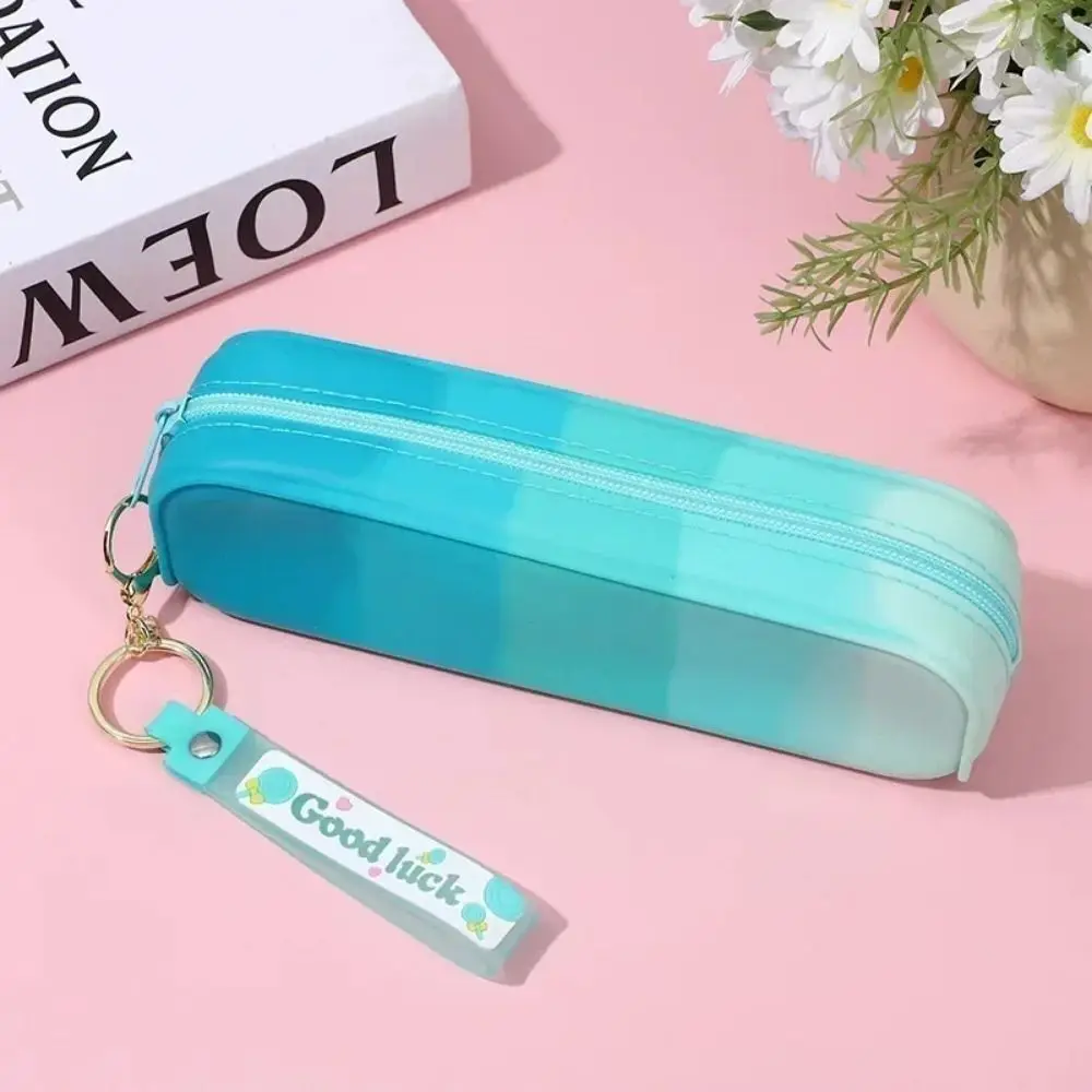 New Soft Silicone Pen Bag Large Capacity Gradient Color Pencil Case Multifunctional Learning Supplies Pen Storage Bag