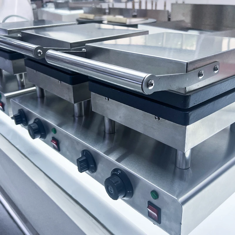 Mesin Pembuat Waffle TLF 2-Burner Komersial Terlaris, Wajan Anti Lengket, Kontrol Suhu Presisi, Peralatan Dessert