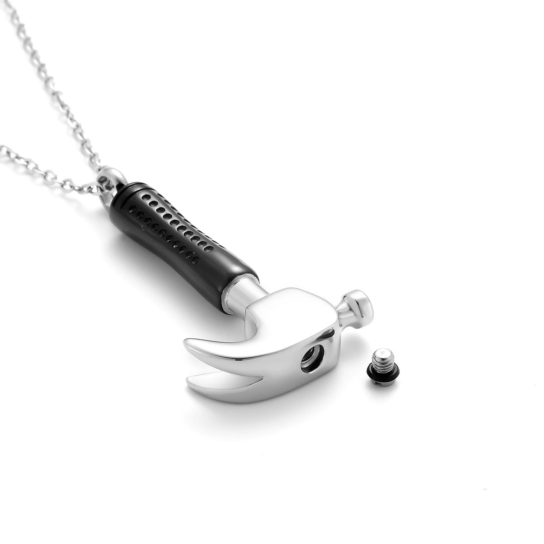 Schraubenschlüssel-Urnen-Halskette aus Edelstahl mit Herz, Einäscherungsanhänger für Asche, Andenken-Schmuck für Männer, Trichter-Werkzeug – Detail 1