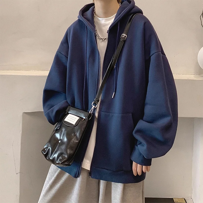 

Мужская толстовка-худи оверсайз на молнии, королевский синий цвет, весна-осень, повседневная свободная куртка для высоких и крупных мужчин