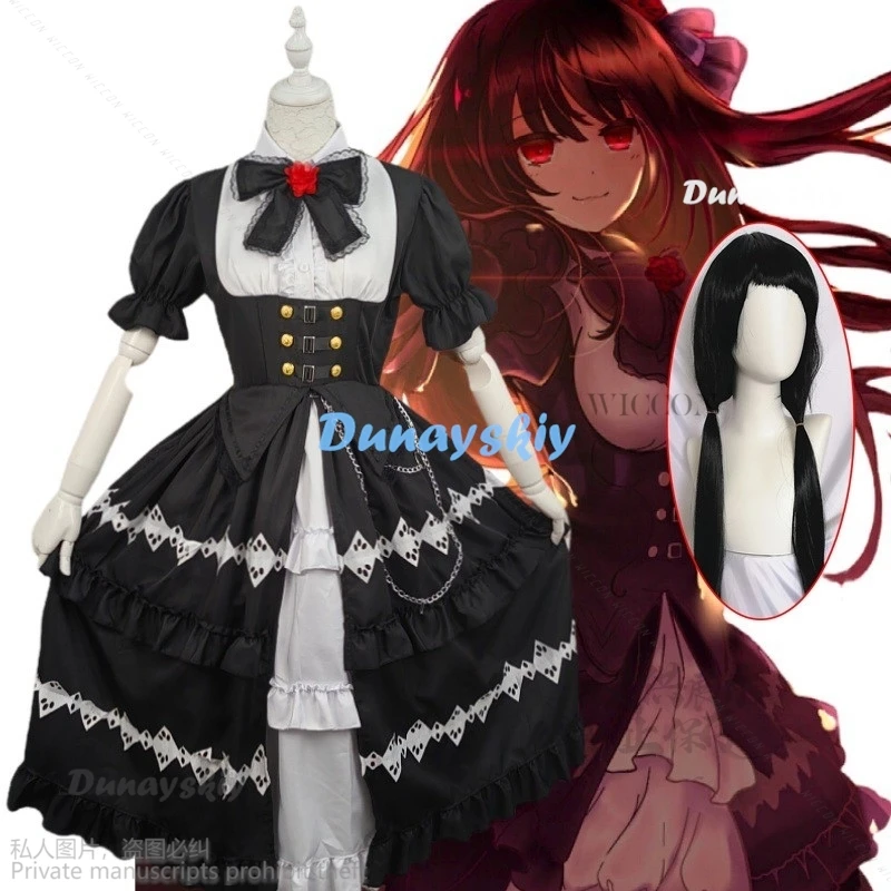 Anime Tokisaki Kurumi Nightmare DATE A LIVE JK DAL Cosplay Costume Wig Ratatoskr Gothic Lolita Black Dress Halloween Party Suit