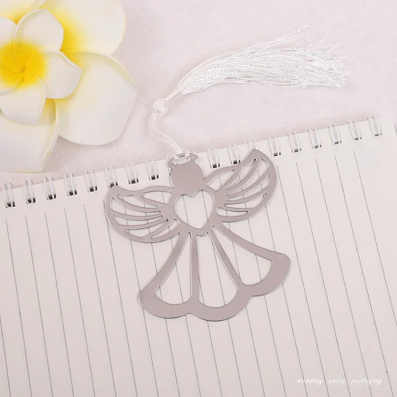 10/50Pcs FREE SHIPPING+"Blessings" Metal Angel Bookmark With a Lovely White Tassel Baby Christening Souvenir Wedding Favors