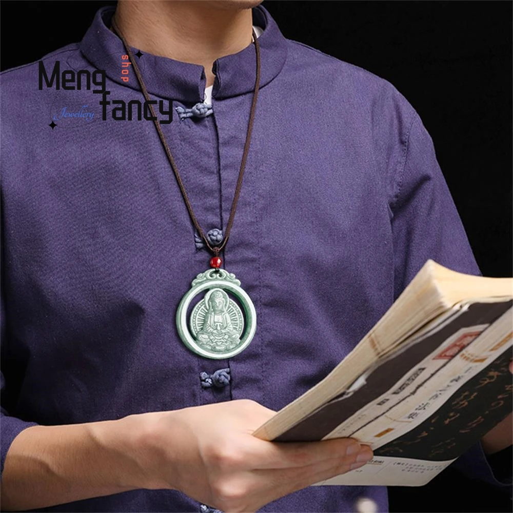 Natural A-goods Jadeite Bean Seed Zen Goddess of Mercy Pendant Exquisite Buddhist Amulet Best Selling Handicraft Fashion Jewelry