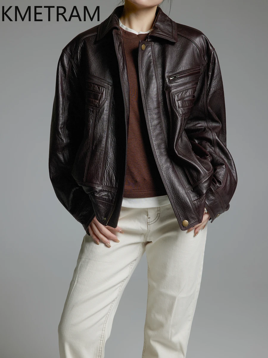 KMETRAM Real Sheepskin Female Coats Biker Jacket for Woman 2025 Short Genuine Leather Fall New Outerwears manteaux hiver femme
