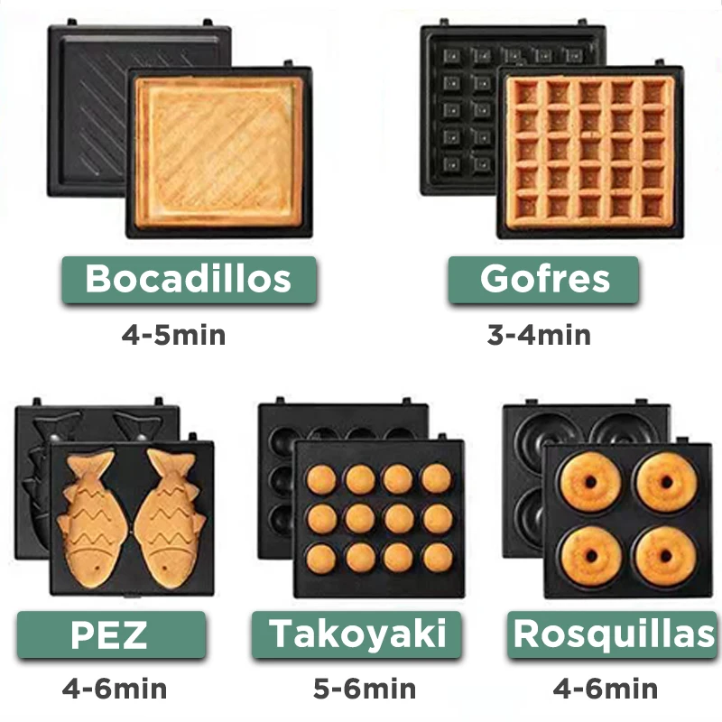 Máquina eléctrica para hacer sándwiches, tostadora, máquina para hacer sándwiches de desayuno, gofres, Taiyaki, Takoyaki, Donuts, bandeja para