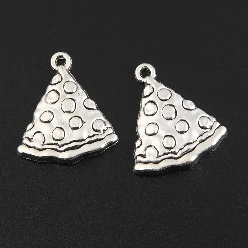 25pcs Silver Color 25x22mm Pizza Charms Fast Food Pendant For DIY Handmade Metal Alloy Jewelry Making Accessorie