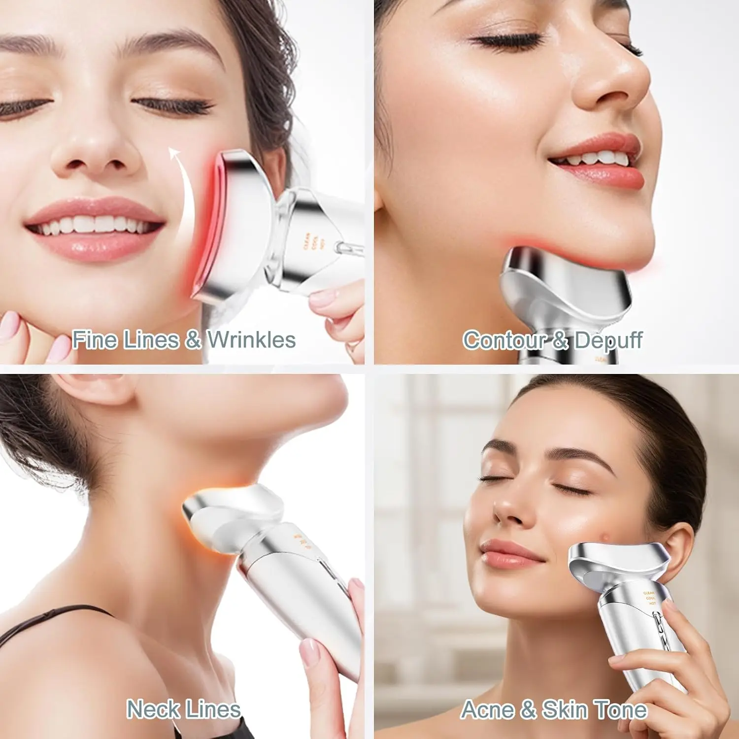 Masseur de beauté du visage et du cou amélioré 3 en 1, outil de soins de la peau pour sculpter le visage à Photon LED pour les poches du visage et la peau lisse