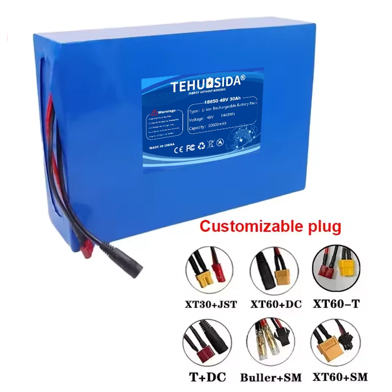 48V30000mAh 18650-13S10P Lithium-ion Rechargeable Battery Pack Built-in BMS Suitable for 250-1500W Motors