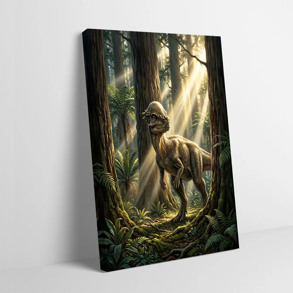 Pachycephalosaurus in a Sunlit Forest Printing Poster Customizable Pictures Wall Art Canvas Painting for Modern Home Decoration