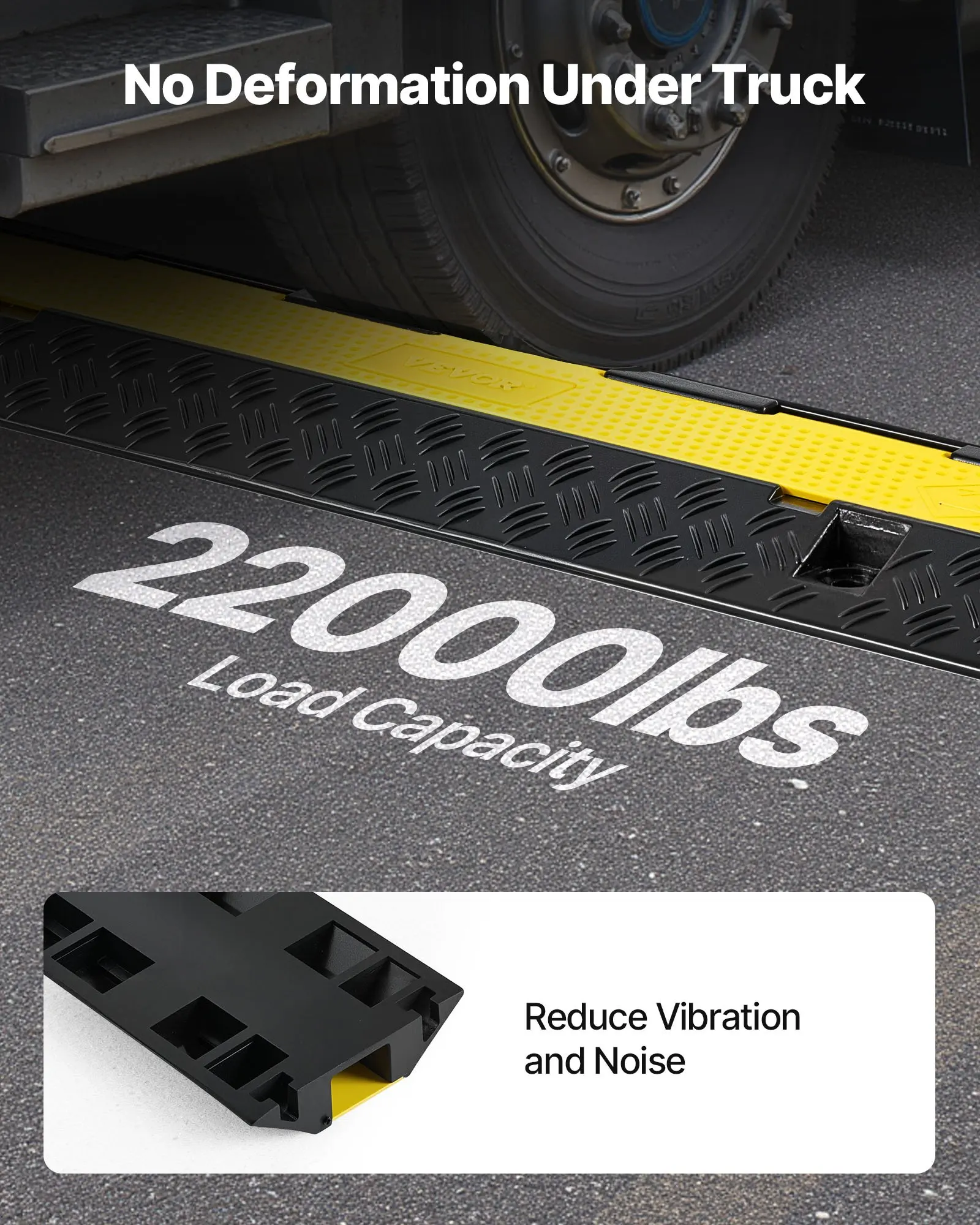 

Cable Protector Ramp, 22,000 Lbs/axle Capacity, 2 Channel Heavy Duty Rubber Cord Hose Wire Cover, 1.3 X 1.2 In Channel, Traffic