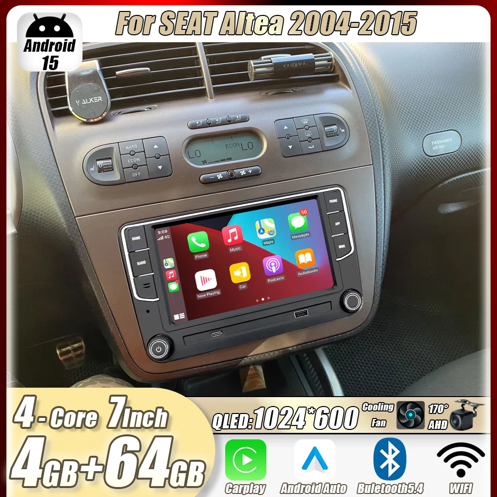 

4GB+64GB 7"For SEAT Altea 2004-2015 Car Stereo Radio CarPlay Android15 Auto Head Unit GPS 4G+WIFI Navi Multimedia Player