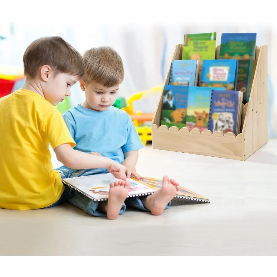 Scalloped 3Tier Wooden Bookshelf for Aged 15 Years Perfectly Sized for Toddlers Durable and Stylish Book Organizer for Nursery