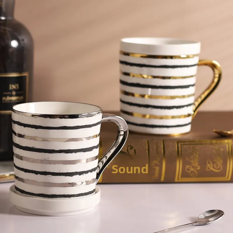 

Кружки Ele European Sle Cerc в полоску, простые, для пары, для завтрака, кофе, чая, стеклянные, для домашнего использования, прочный фарфор, 400 мл