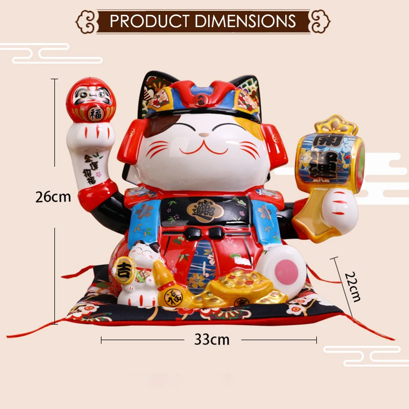 13 Inch Japanese Samurai Maneki Neko Ornament Lucky Fortune Cat Daruma Figurine Bank Coin Money Box Business Gift Centerpiece