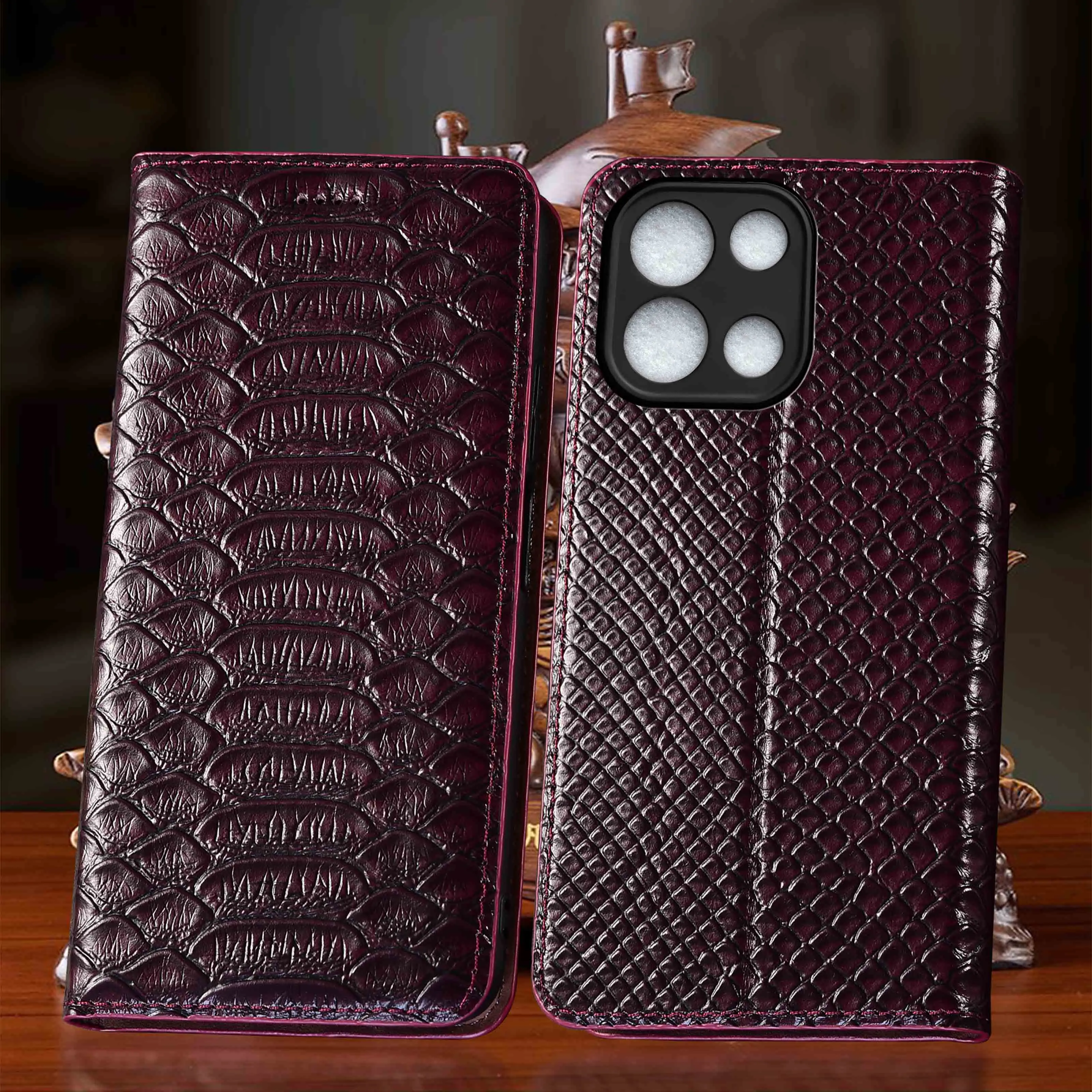 For Oneplus Nord 2 CE2 3 CE3 4 CE4 5 CE5 6 CE6 Lite Python Pattern Of Genuine Leather Flip Phone Case Cowhide Scratch-Resistant