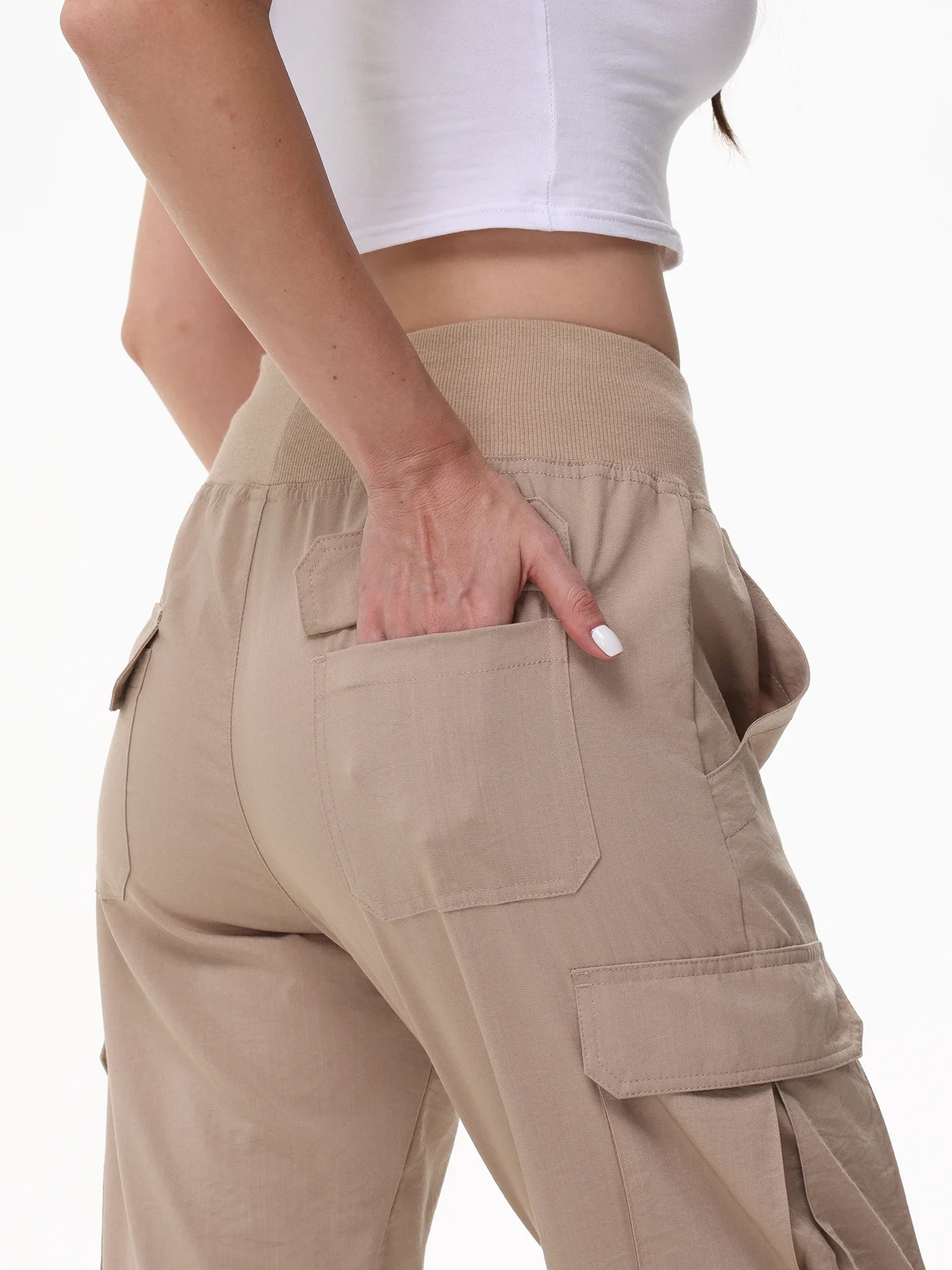 ฤดูร้อนผู้หญิงกางเกง Cropped กางเกง Jogger น้ําหนักเบาและ Breathable Casual กางเกงโยคะคุณภาพ Cargo Sweatpants พร้อม 6 กระเป๋า