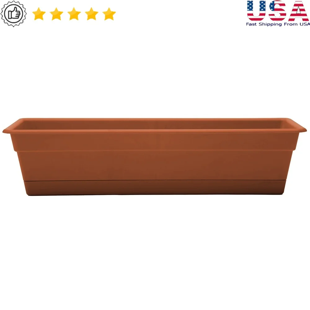 

24in Durable Resin Window Box Planter with Drainage Tray Ideal Indoor Outdoor Herb Succulent Gardening UV Resistant Weatherproof