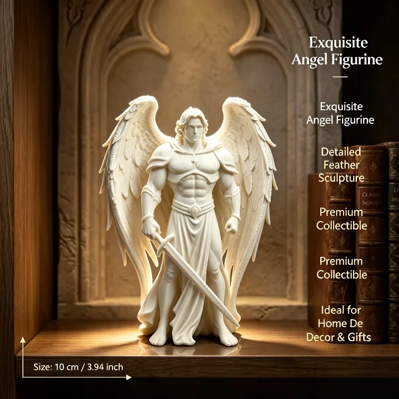 Small Angel Ornament 3d Printed Angel Figurine 3d Printed Winged Male Angel Statue White Figurine with Stable Base for Home