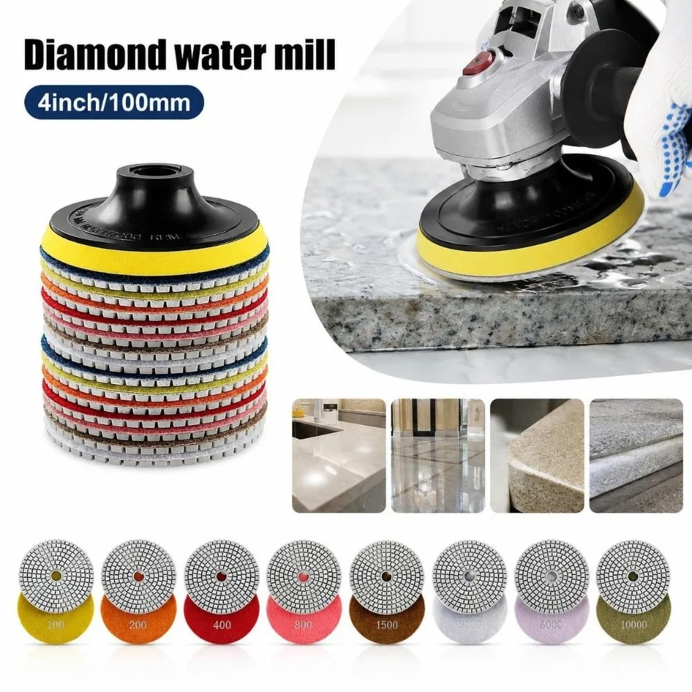 8-12-16pcs-4-inch-diamond-polishing-pads-kit-100mm-50~3000grits-polishing-grinding-discs-m14-backing-pad-wet-dry-use