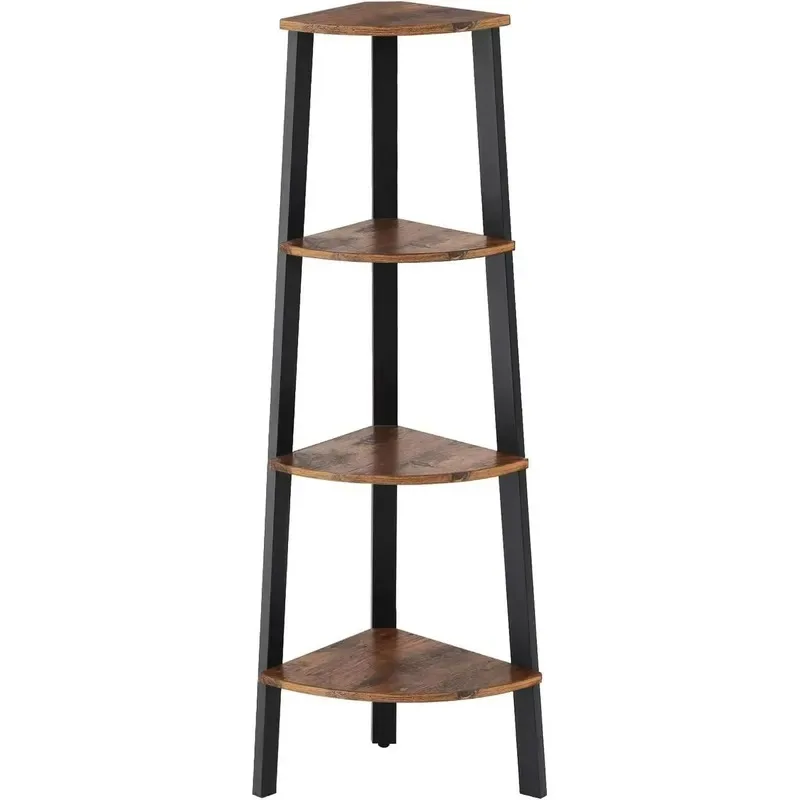Modern Bamboo Corner Ladder Bookshelf 3 Tier Metal Floor to Ceiling Shelf for Small Space Living Room Furniture