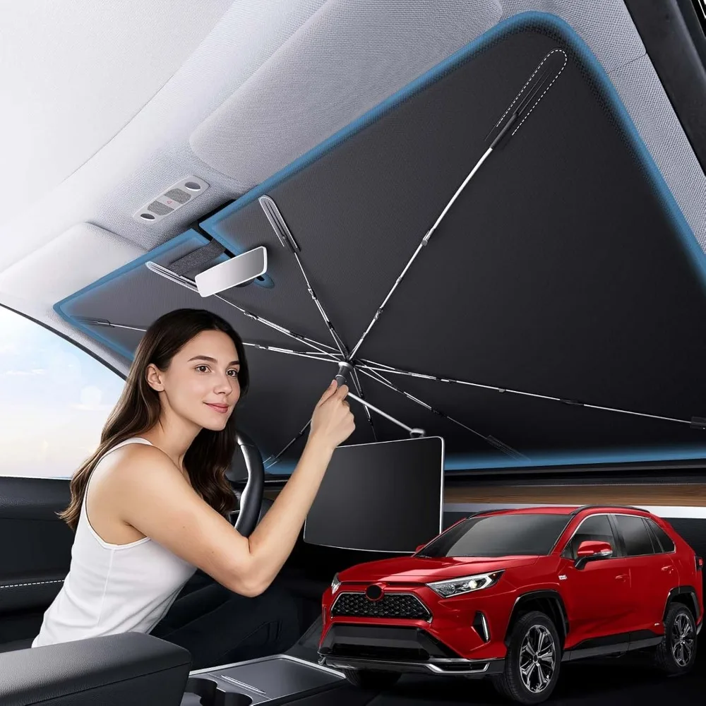 

2025 Upgraded Car Windshield Sun Shade [Cool Down by 75℉ ] with Heat Insulation Coating, Foldable Sunshade Umbrella Flexible Ha