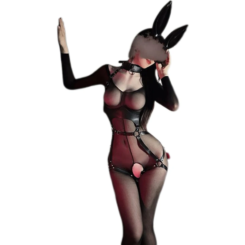 

Anime Cosplay Mayuri Hanyu Cosplay Hollow Out Buckle Bandage Leg Harness Tights Hot Sexy Lingerie See Through Jumpsuit Outfits