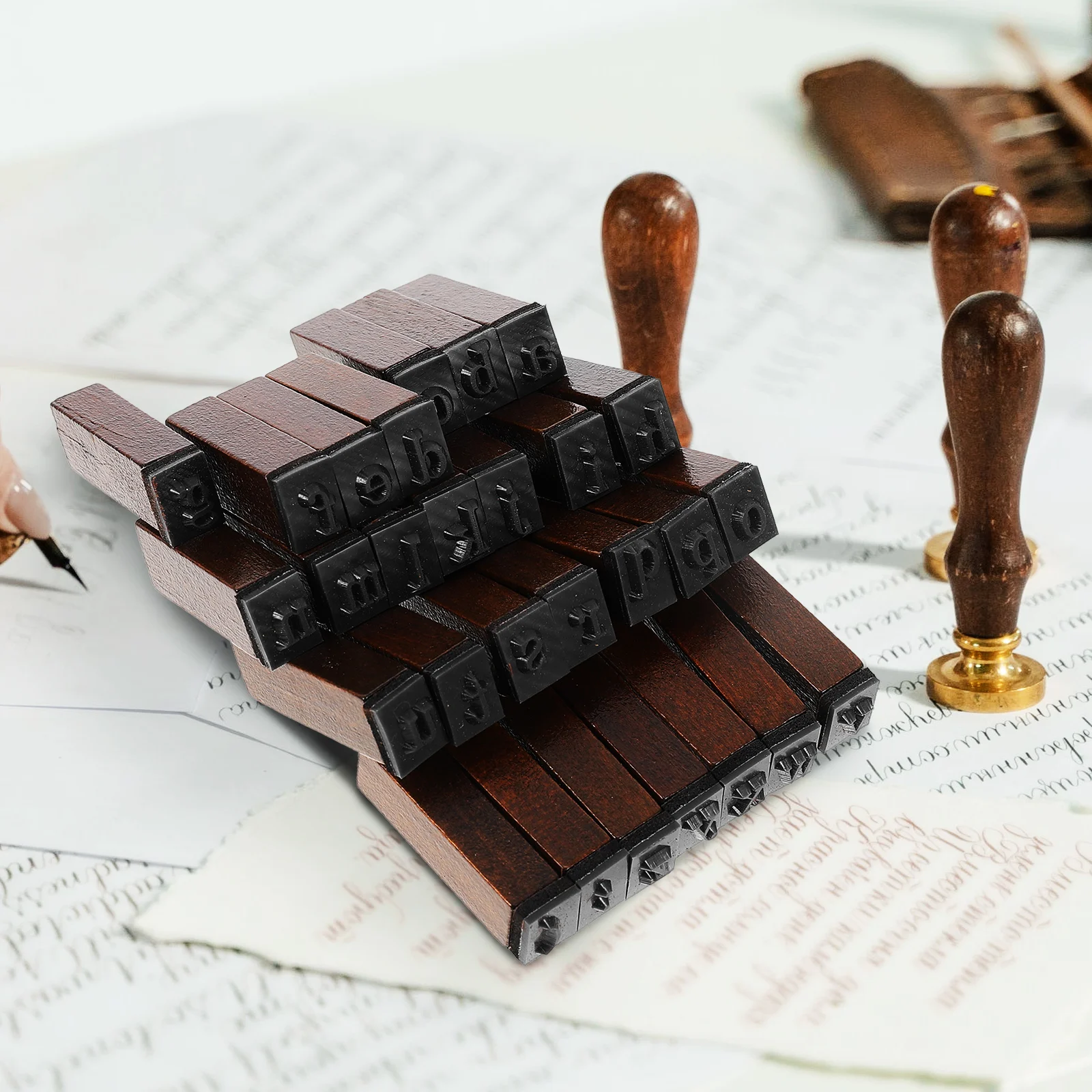 

Wooden Seal English Wood Diy Stamp Letter Stamps Retro DIY Craft Kit Decorative Storage ganizer Scrapbook Project